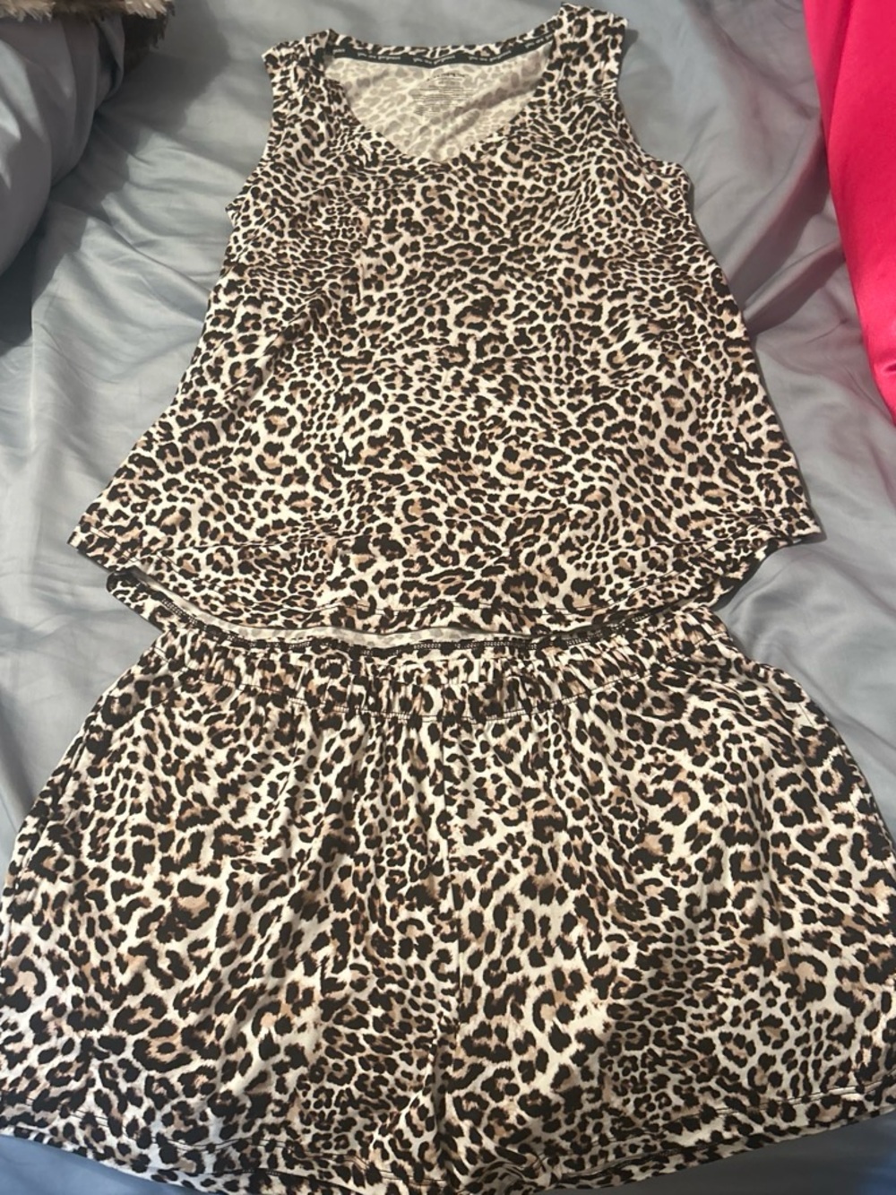 Leopard Print Women's Tank & Shorts Pajama Set - Beige/Black